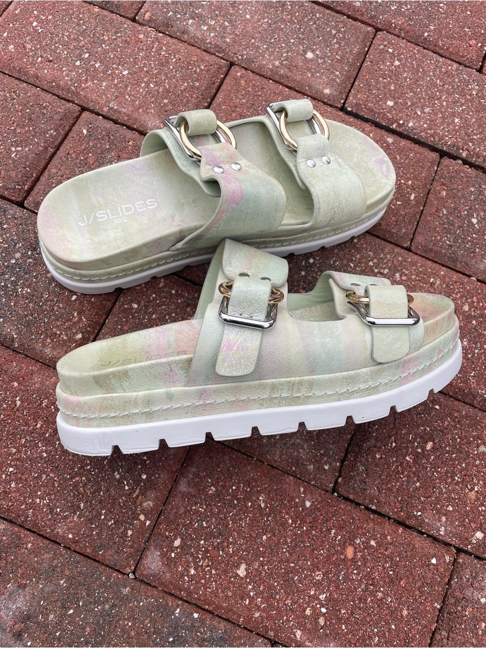 J/Slides Mint Green Platform Buckle Slide Sandals